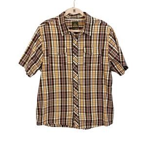 Prana Shirt Mens L Brown Plaid Organic Cotton Hiking Camping Outdoor Gorpcore